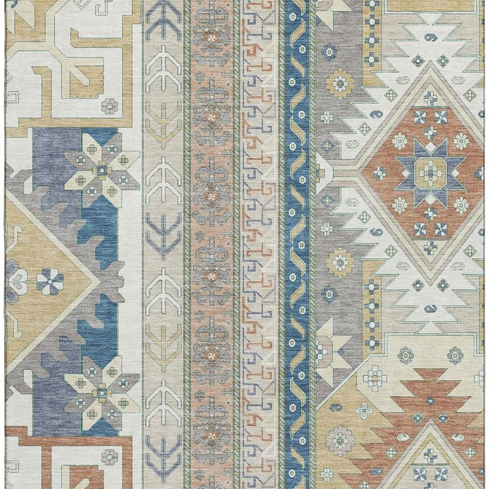 10' X 14' Southwestern Washable Area Rug With UV Protection (679630) - Ivory / Copper / Teal