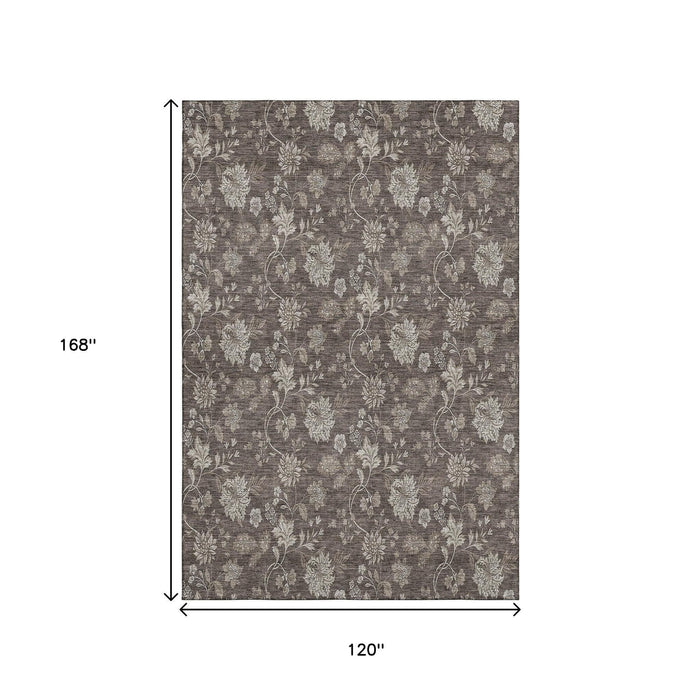10' X 14' Floral Washable Area Rug With UV Protection (655920) - Chocolate / Beige