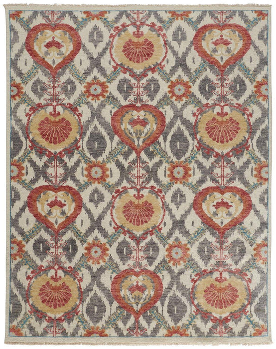 12' x 15' Wool Floral Hand Knotted Stain Resistant Area Rug - Orange And Gray