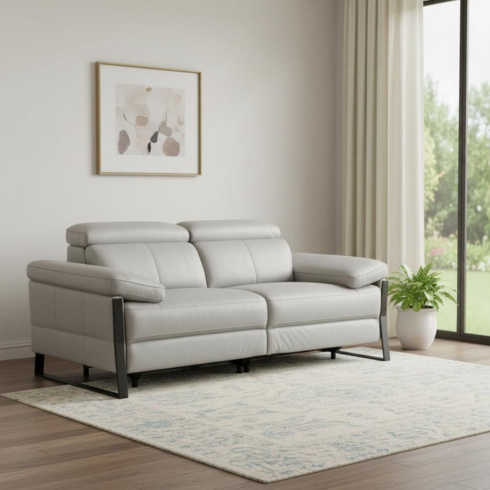 Italian Leather Power Reclining Loveseat (720501) - Light Gray / Black
