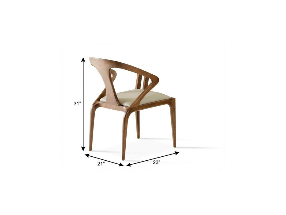 Upholstered Faux Leather Curved Back Dining Arm Chair - Brown / White