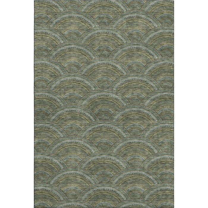 10' X 14' Geometric Washable Area Rug With UV Protection (677705) - Olive Green / Silver