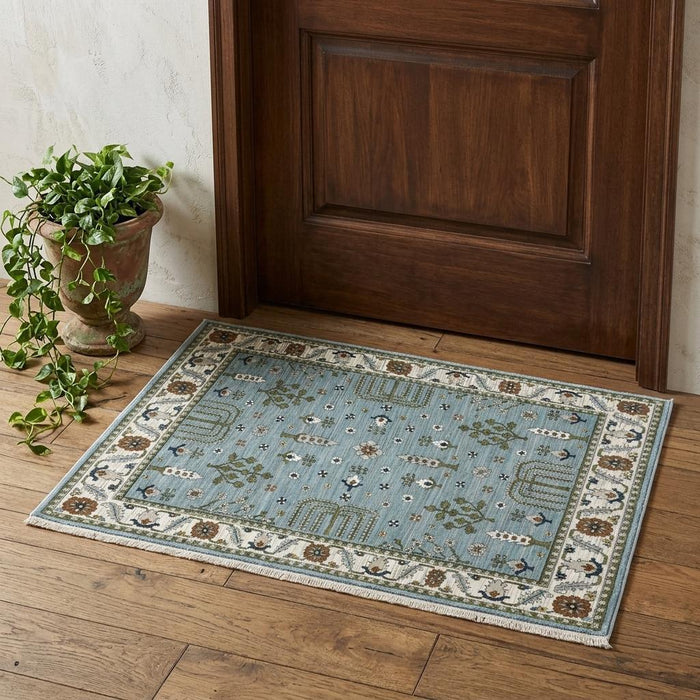 3' X 5' Floral Area Rug With Fringe (575482) - Green / Ivory
