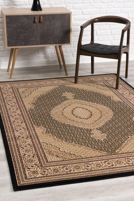 7' x 9' Medallion Power Loom Area Rug - Beige And Black