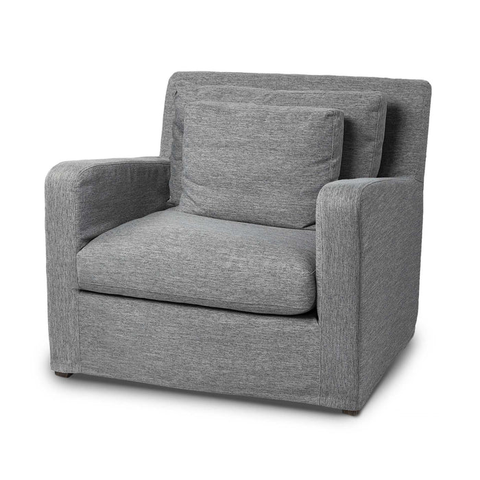 Linen Arm Chair - Gray And Wood Brown