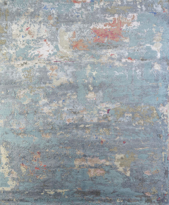 8' X 10' Wool Abstract Hand Knotted Area Rug - Blue