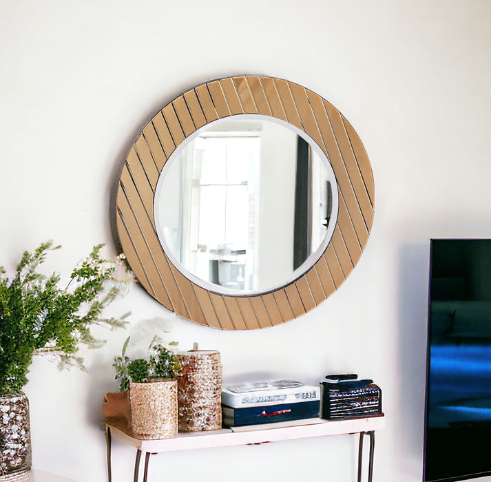 35" Round Glass Framed Accent Mirror - Gold