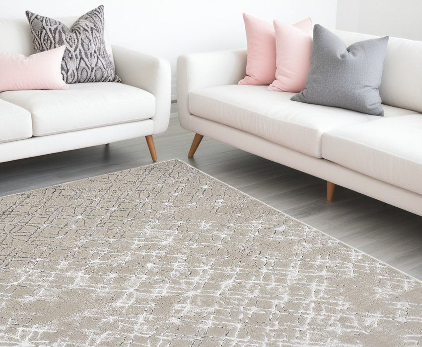 12' x 15' Abstract Area Rug - Silver Gray And White