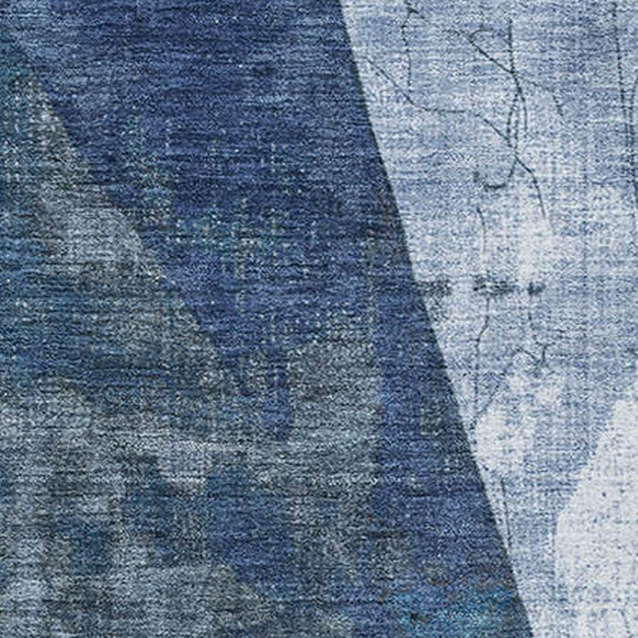 10' X 14' Abstract Geometric Washable Area Rug With UV Protection (705347) - Navy Blue / Ivory