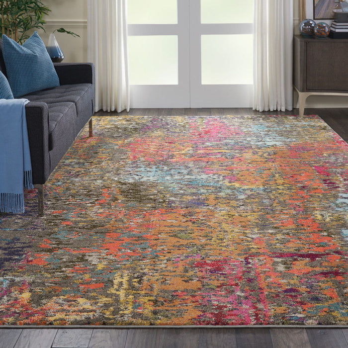 8' X 11' Abstract Non Skid Area Rug - Blue And Orange
