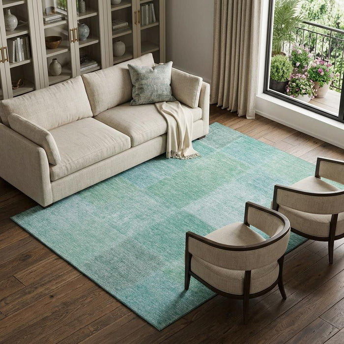 8' X 10' Patchwork Washable Area Rug With UV Protection (655238) - Teal / Ivory