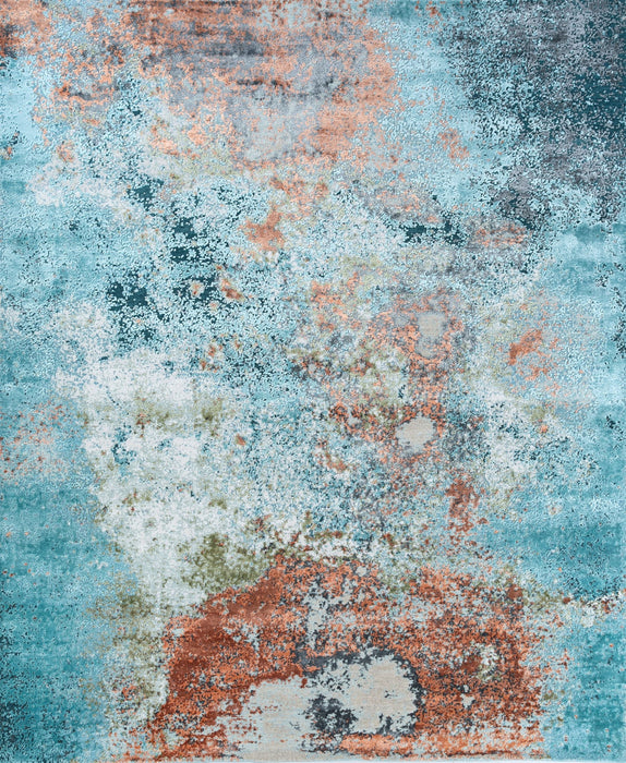 8' X 10' Bronze Abstract Hand Knotted Area Rug - Blue