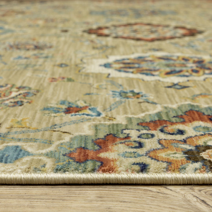 10' X 13' Floral Area Rug With Fringe - Tan