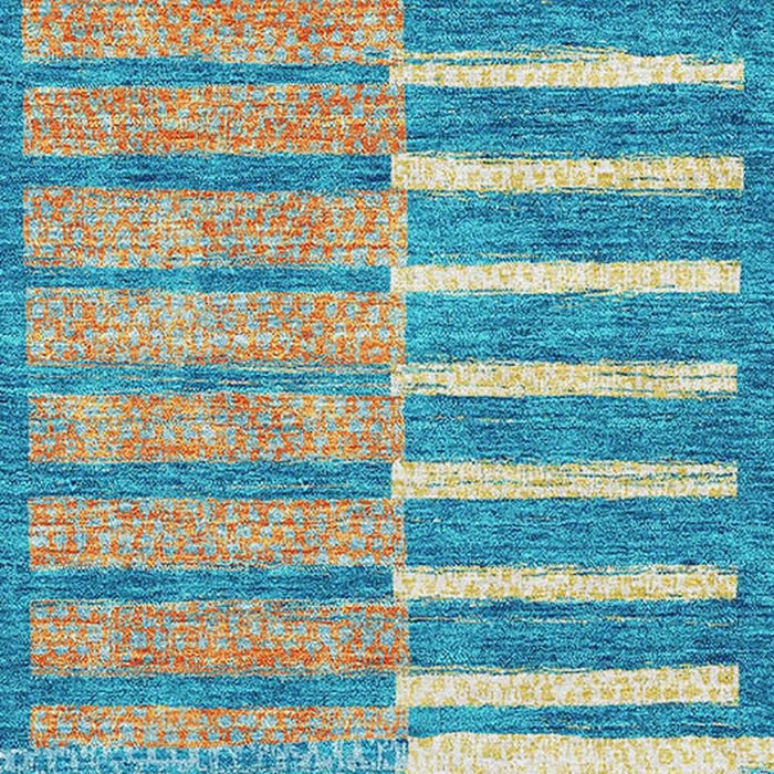 10' X 14' Striped Washable Area Rug With UV Protection (675684) - Teal / Orange / Gold
