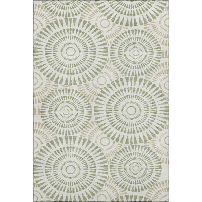 10' X 14' Geometric Washable Area Rug With UV Protection (669751) - Artichoke Green / Ivory