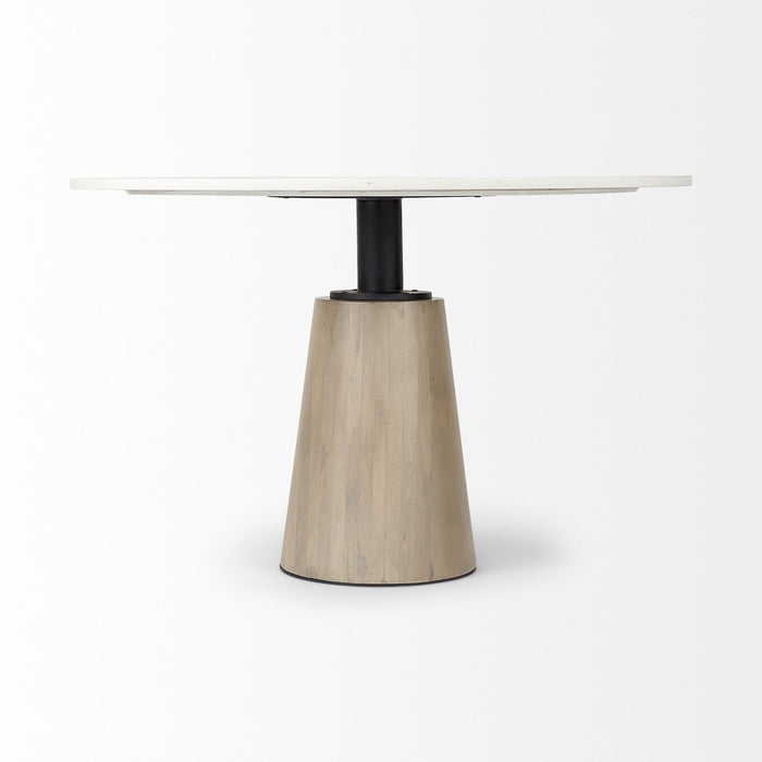 48" Rounded Marble Pedestal Base Dining Table - White / Natural