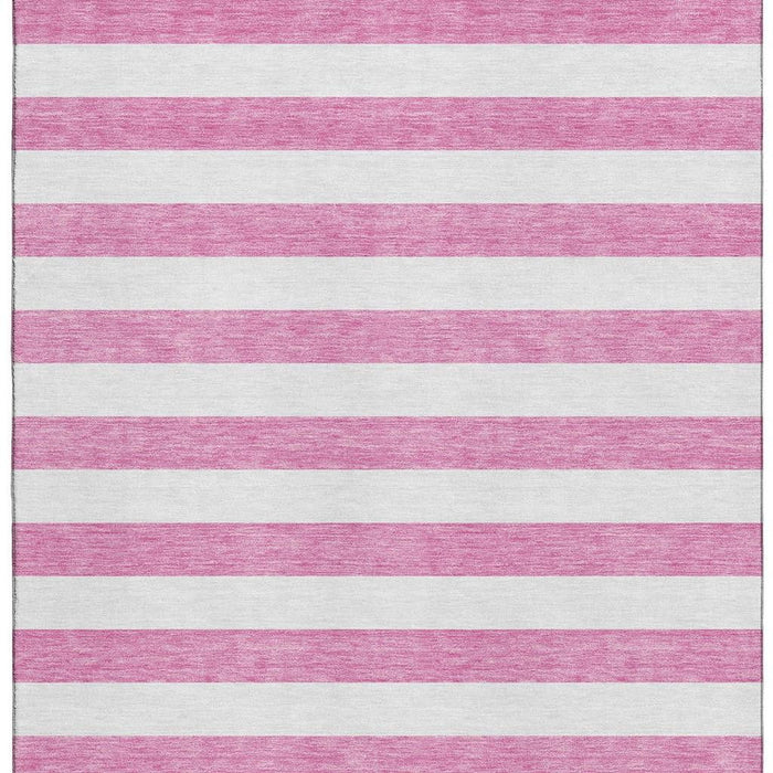 9' X 12' Striped Washable Area Rug With UV Protection (647637) - Pink / Ivory