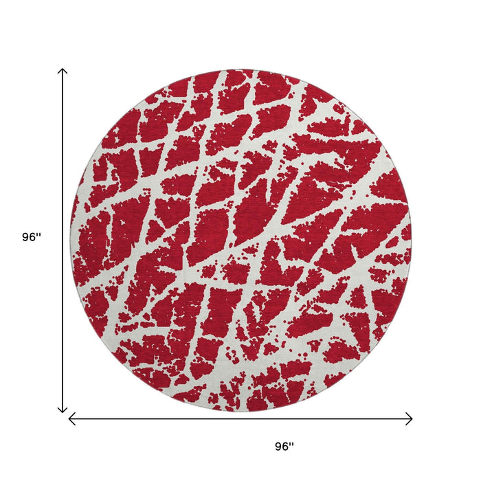 8' Abstract Washable Round Rug With UV Protection (646587) - Red / Ivory