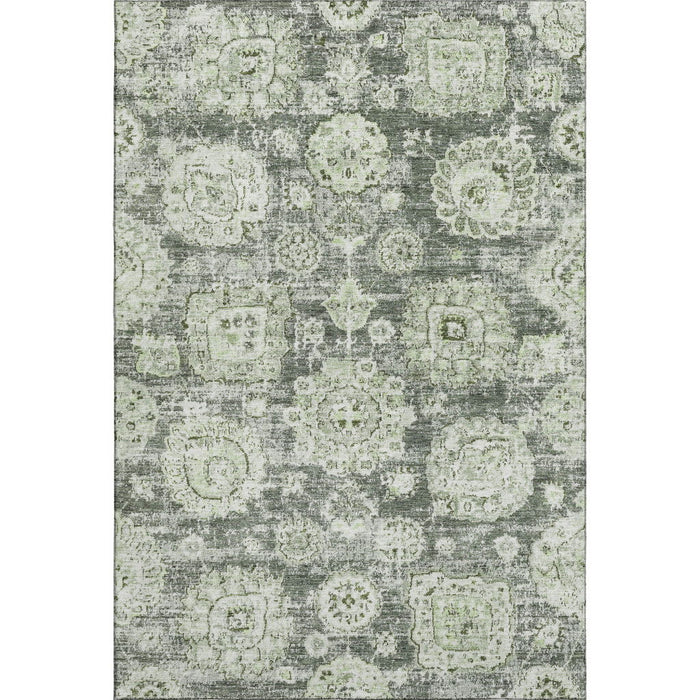 3' X 5' Floral Washable Area Rug With UV Protection (653171) - Artichoke Green / Ivory / Gray