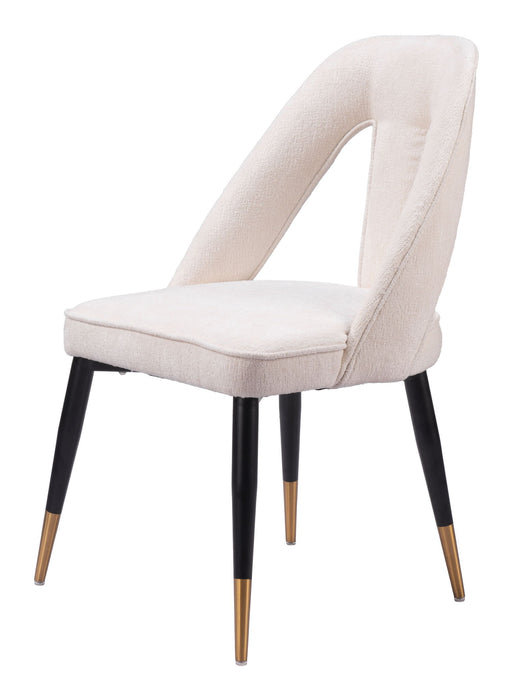 Upholstered Faux Fur Open Back Dining Side Chair - Ivory / Black / Gold