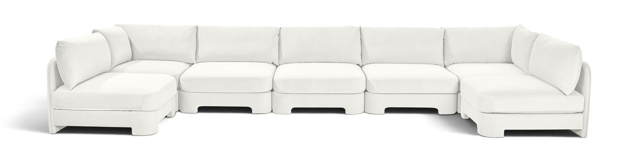 Meridian Furniture Hammond velvet performance fabric 7-piece U-shaped armless sectional sofa in a modern stationary design.