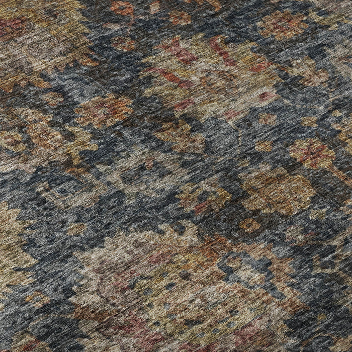 10' X 14' Damask Washable Area Rug With UV Protection (684160) - Navy Blue / Copper