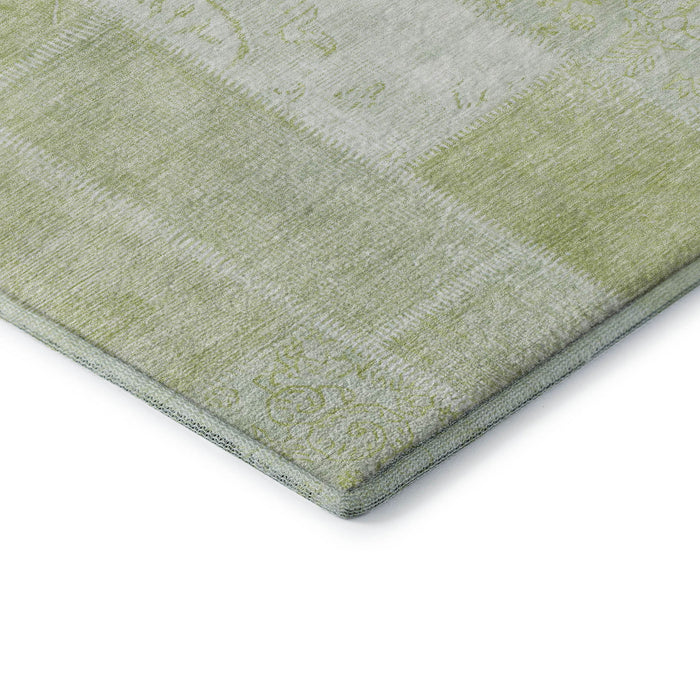10' X 14' Patchwork Washable Area Rug With UV Protection (652911) - Artichoke Green / Ivory