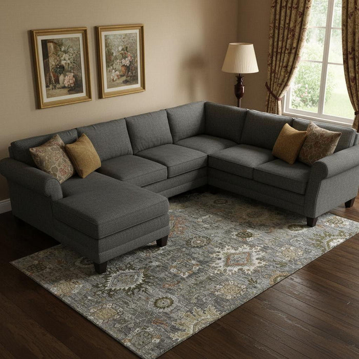 10' X 14' Oriental Washable Area Rug With UV Protection (708349) - Pewter / Copper / Beige