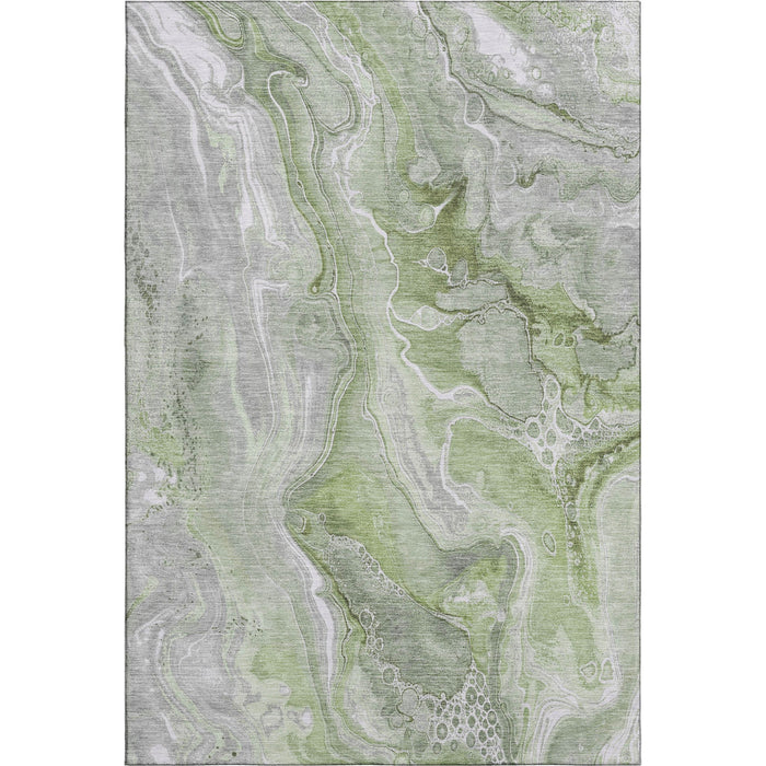 10' X 14' Abstract Washable Area Rug With UV Protection (697037) - Artichoke Green / Gray / Silver