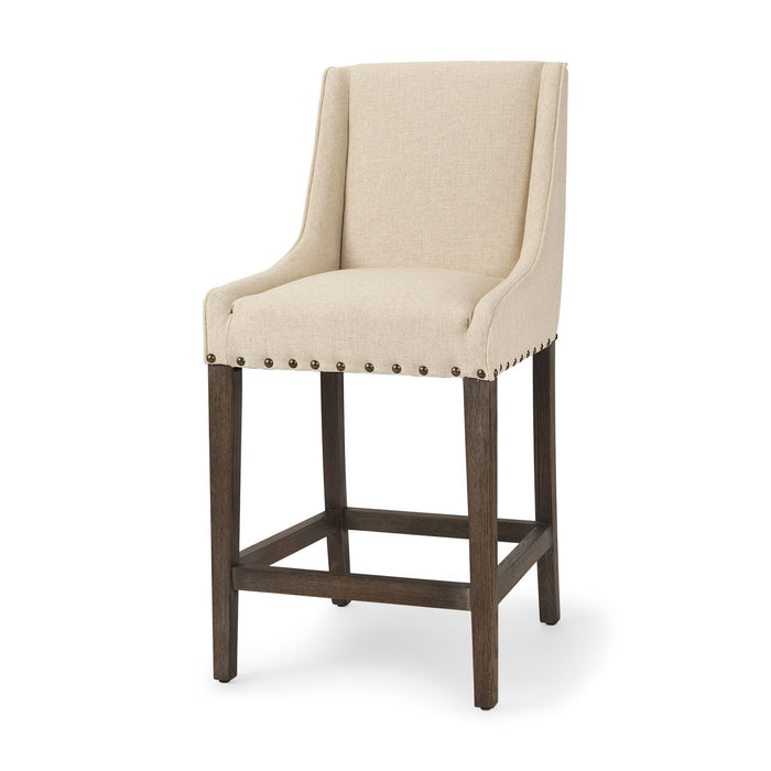 Fabric And Solid Wood Counter Height Bar Chair - Cream / Brown