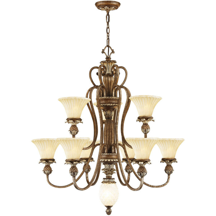Ten Light Metal Dimmable Chandelier With Shades - Bronze