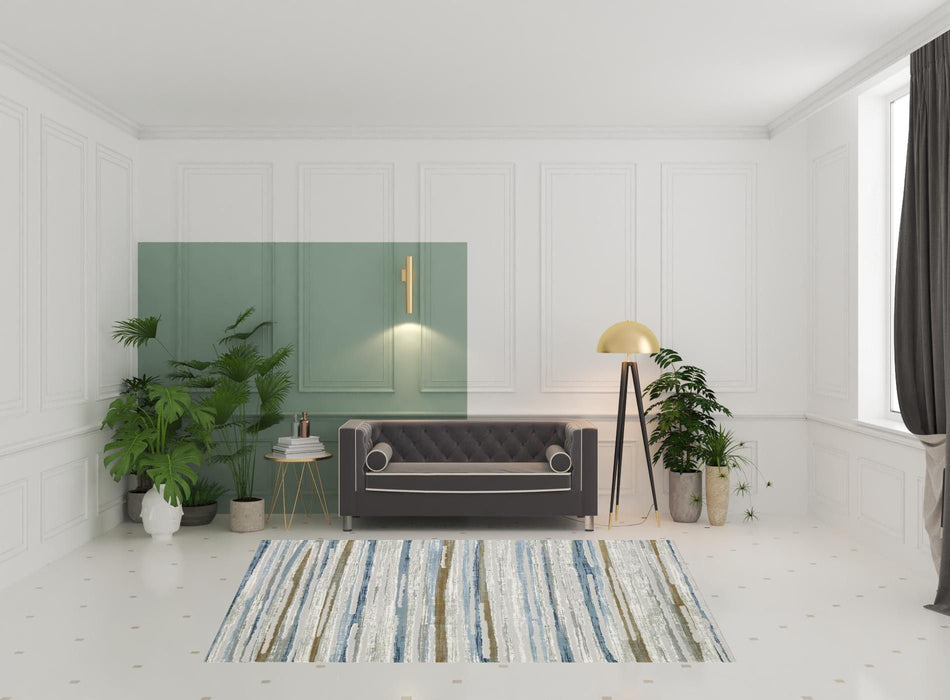 6' x 9' Abstract Power Loom Stain Resistant Area Rug - Gray Blue Ivory Brown Beige And Navy