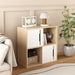 Giga storage cabinet with sliding doors, 2-tier open and closed shelves in natural wood and white finish, for organized space.