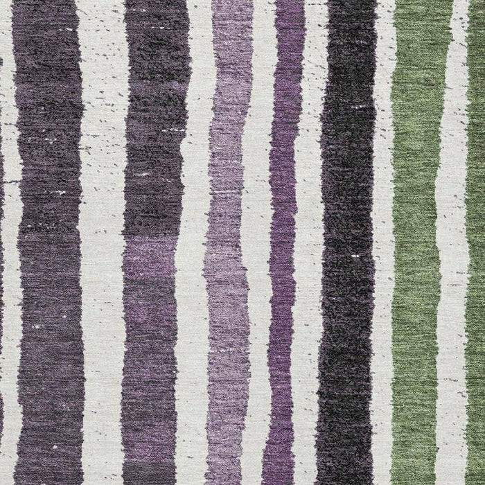 10' X 14' Striped Washable Area Rug With UV Protection (709504) - Purple / Green / Ivory