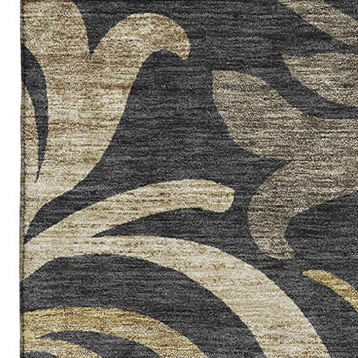 10' X 14' Floral Washable Area Rug With UV Protection - Black