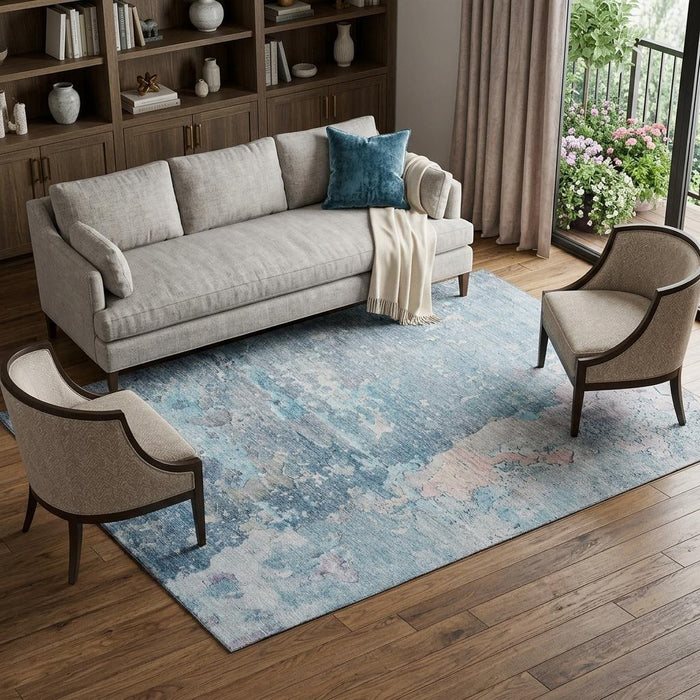 10' X 14' Abstract Washable Area Rug With UV Protection (692172) - Blue / Pink / Gray