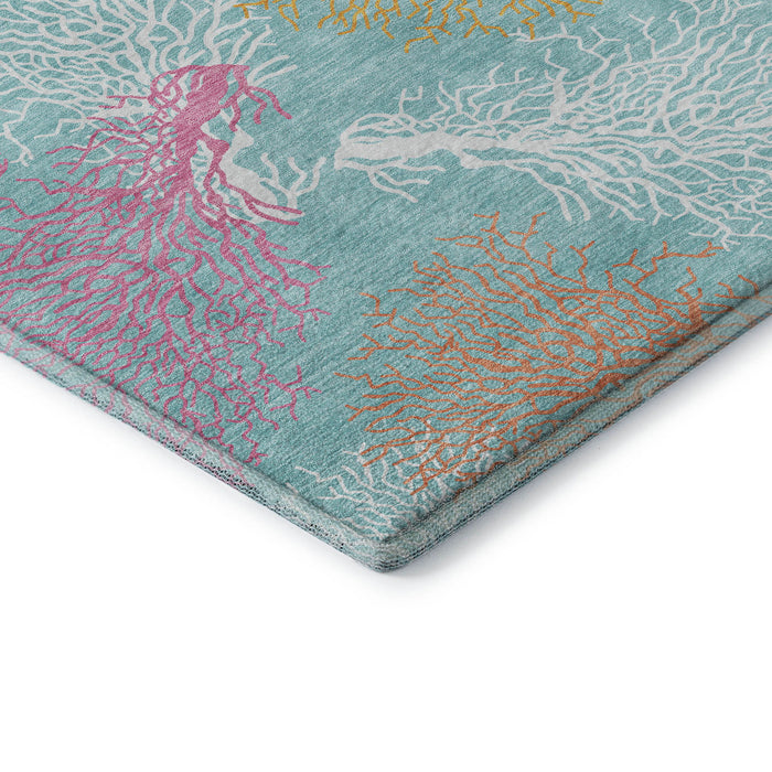10' X 14' Geometric Washable Area Rug With UV Protection (645744) - Aqua / Orange / Pink