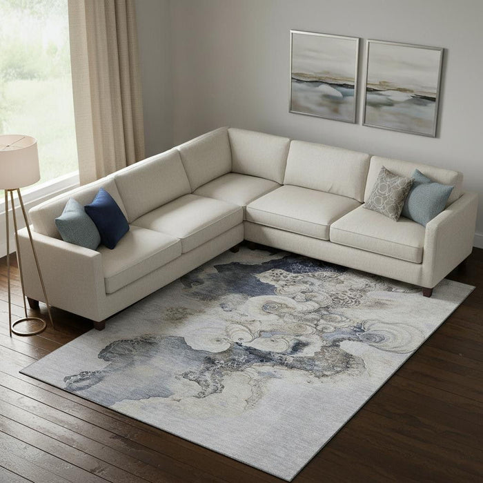 10' X 14' Abstract Washable Area Rug With UV Protection (706103) - Gray / Blue