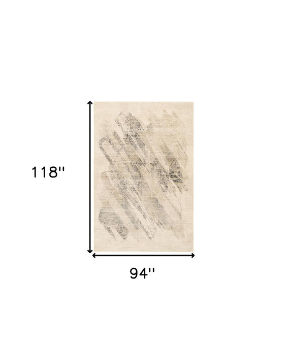 8' x 10' Machine Woven Abstract Brushstrokes Indoor Area Rug - Ivory Gray