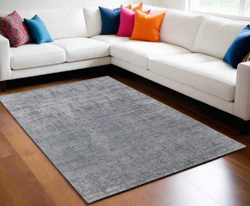 5' x 8' Casual Abstract Hand Woven Worn Faded Wool Blend Area Rug - Gray