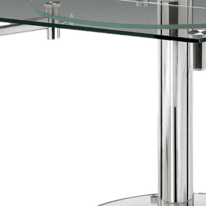50" Glass And Metal Self-Storing Leaf Pedestal Base Dining Table - Clear