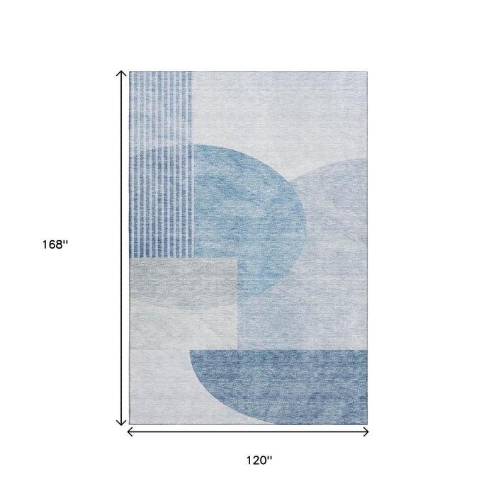 10' X 14' Geometric Washable Area Rug With UV Protection (655824) - Blue / Ivory