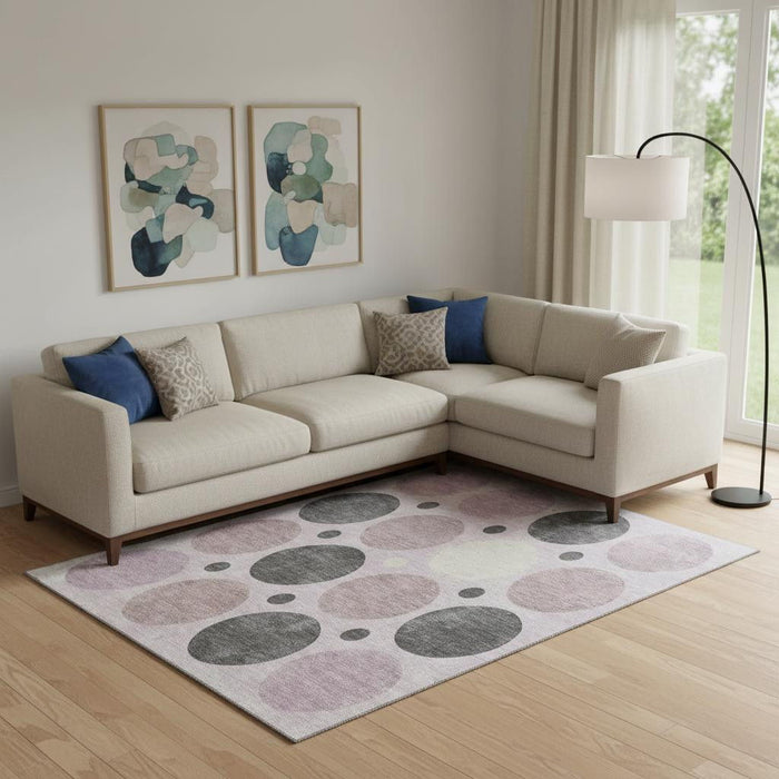 10' X 14' Geometric Washable Area Rug With UV Protection (709150) - Blush / Charcoal / Ivory
