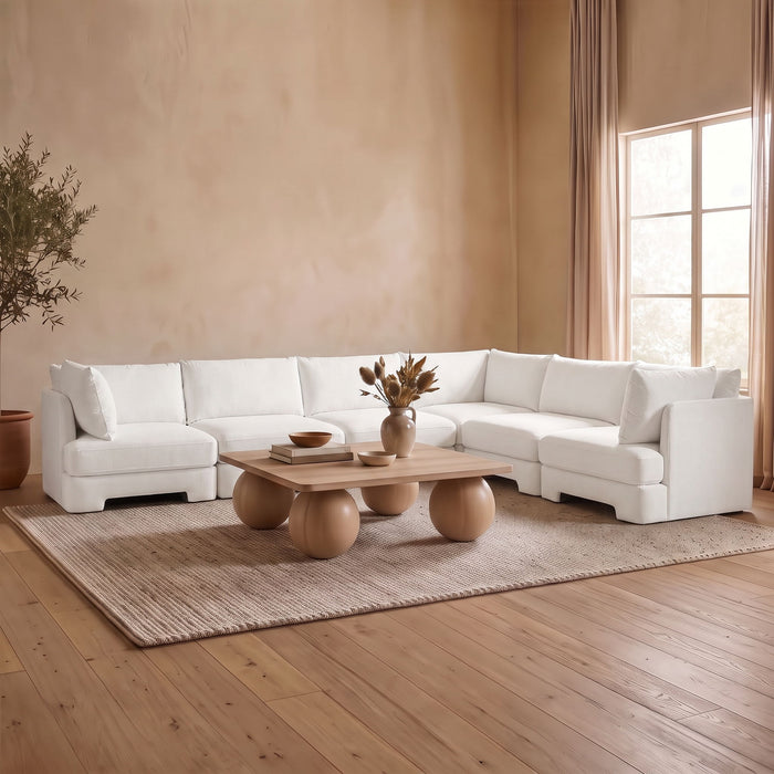 Velvet Meridian Furniture 6-piece corner sectional with plush upholstery, modern stationary design, and comfortable seating arrangement.