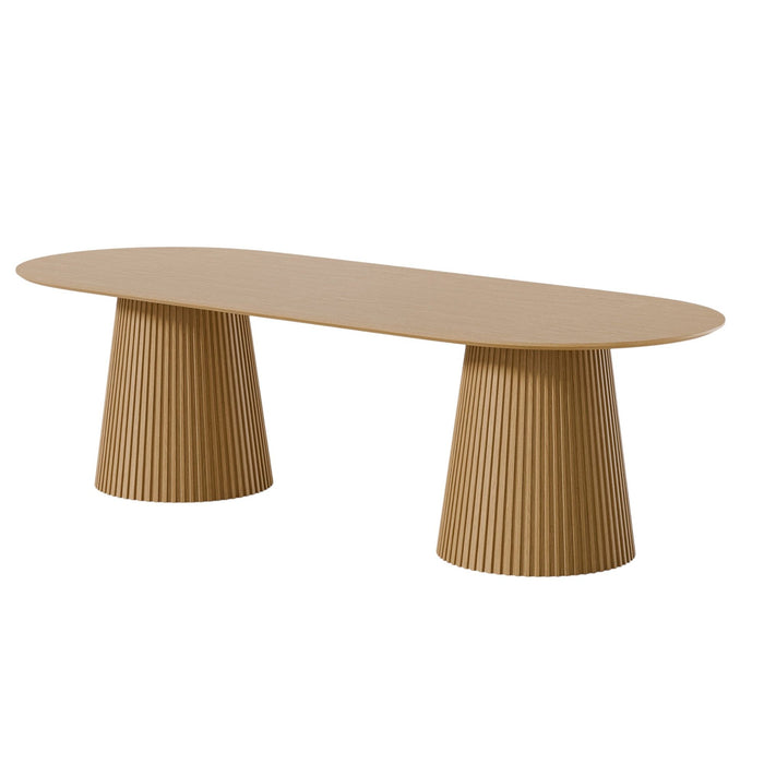 86" Wood Double Pedestal Base Oval Dining Table - Natural / Brown