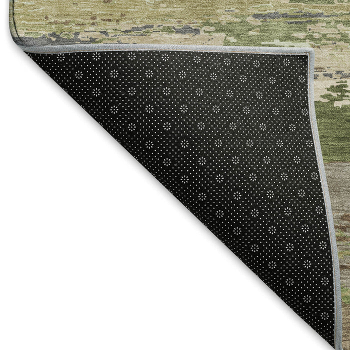 10' X 14' Abstract Washable Area Rug With UV Protection (692727) - Olive Green / Silver / Brown