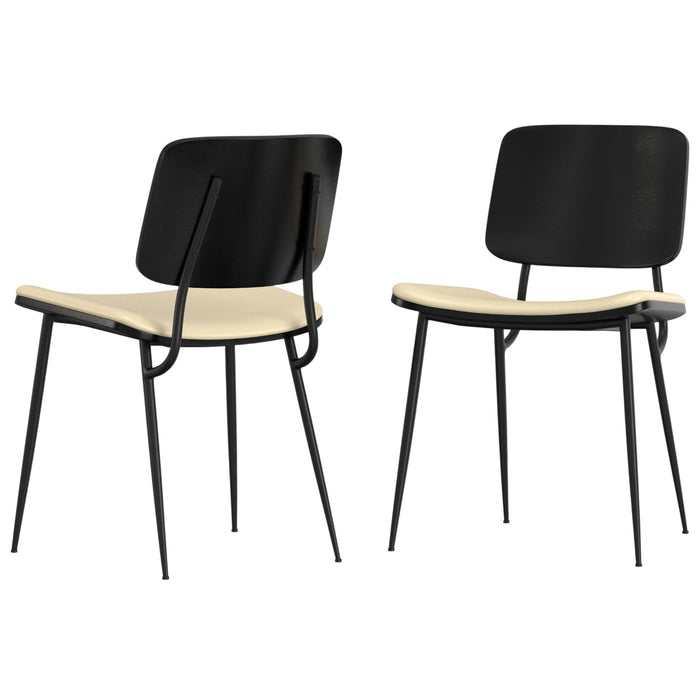 Solid Wood Dining Parsons Chairs (Set of 2) - Cream / Black