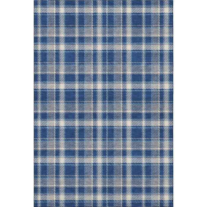 10' X 14' Plaid Washable Area Rug With UV Protection (649450) - Navy Blue / Ivory
