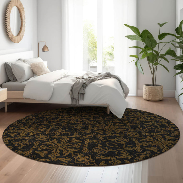 8' Medallion Washable Round Rug With UV Protection - Brown And Charcoal
