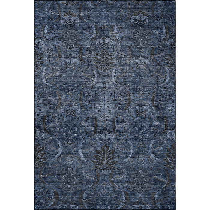 10' X 14' Damask Washable Area Rug With UV Protection (683884) - Navy Blue / Charcoal